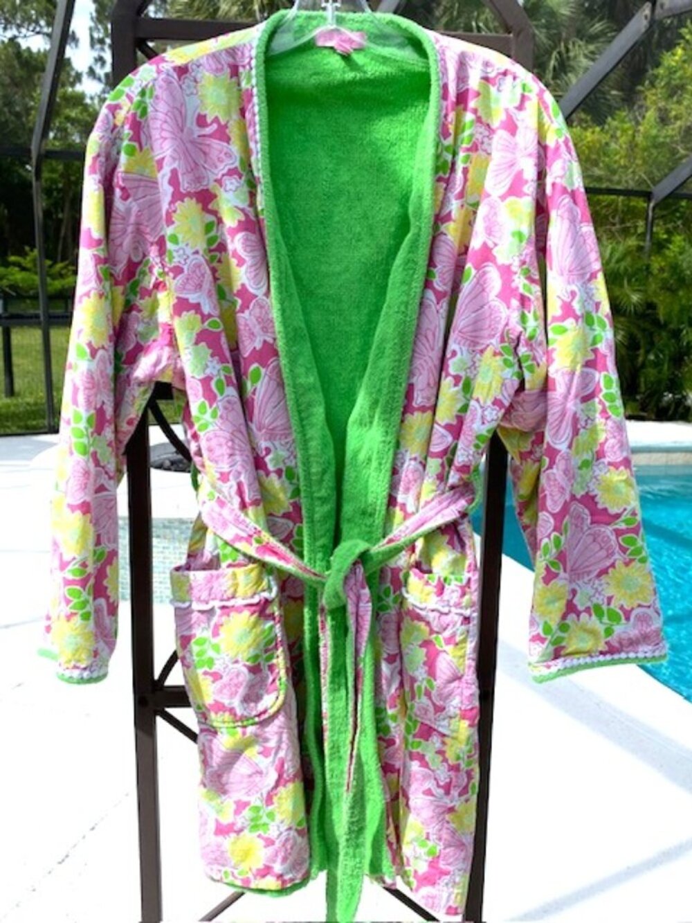 Lily Pulitzer Women's Terry Cloth Robe Floral Wrap Size Large